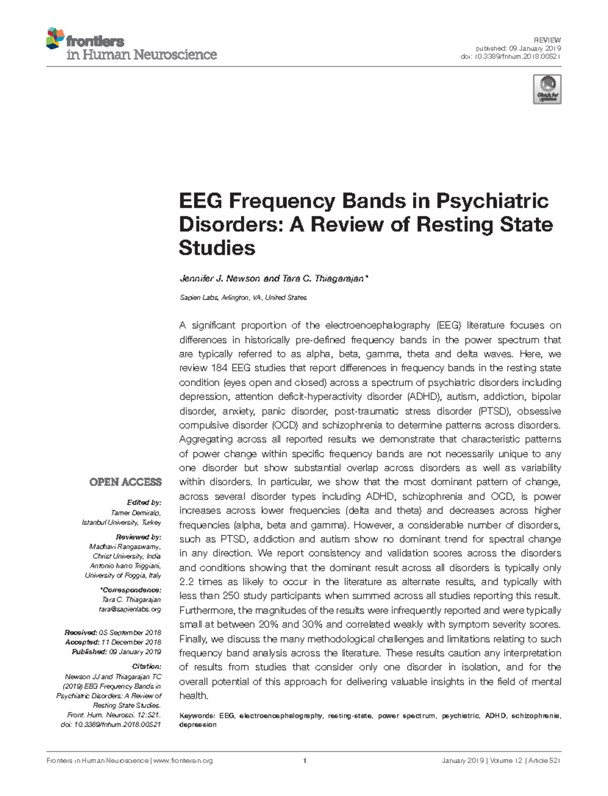 EEG Frequency Bands in Psychiatric Disorders: A Comprehensive Review ...