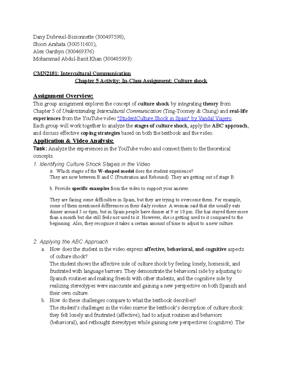 CMN2181: Intercultural Communication Chapter 5 Culture Shock Analysis ...