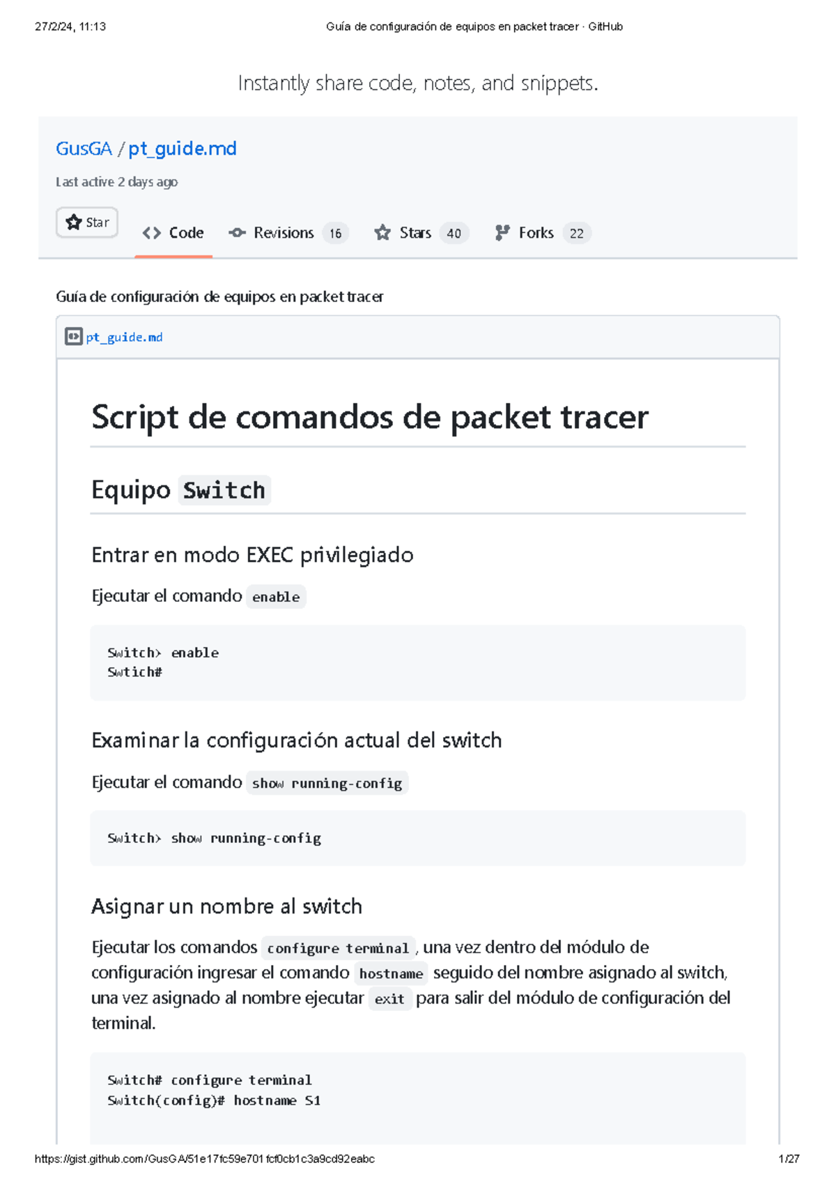Guía de Configuración de Equipos en Packet Tracer - GitHub - Studocu