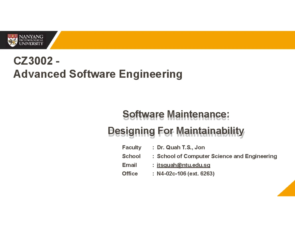 09 Software Maintenance - CZ3002 Tutorial 9 Software Maintenance a ...