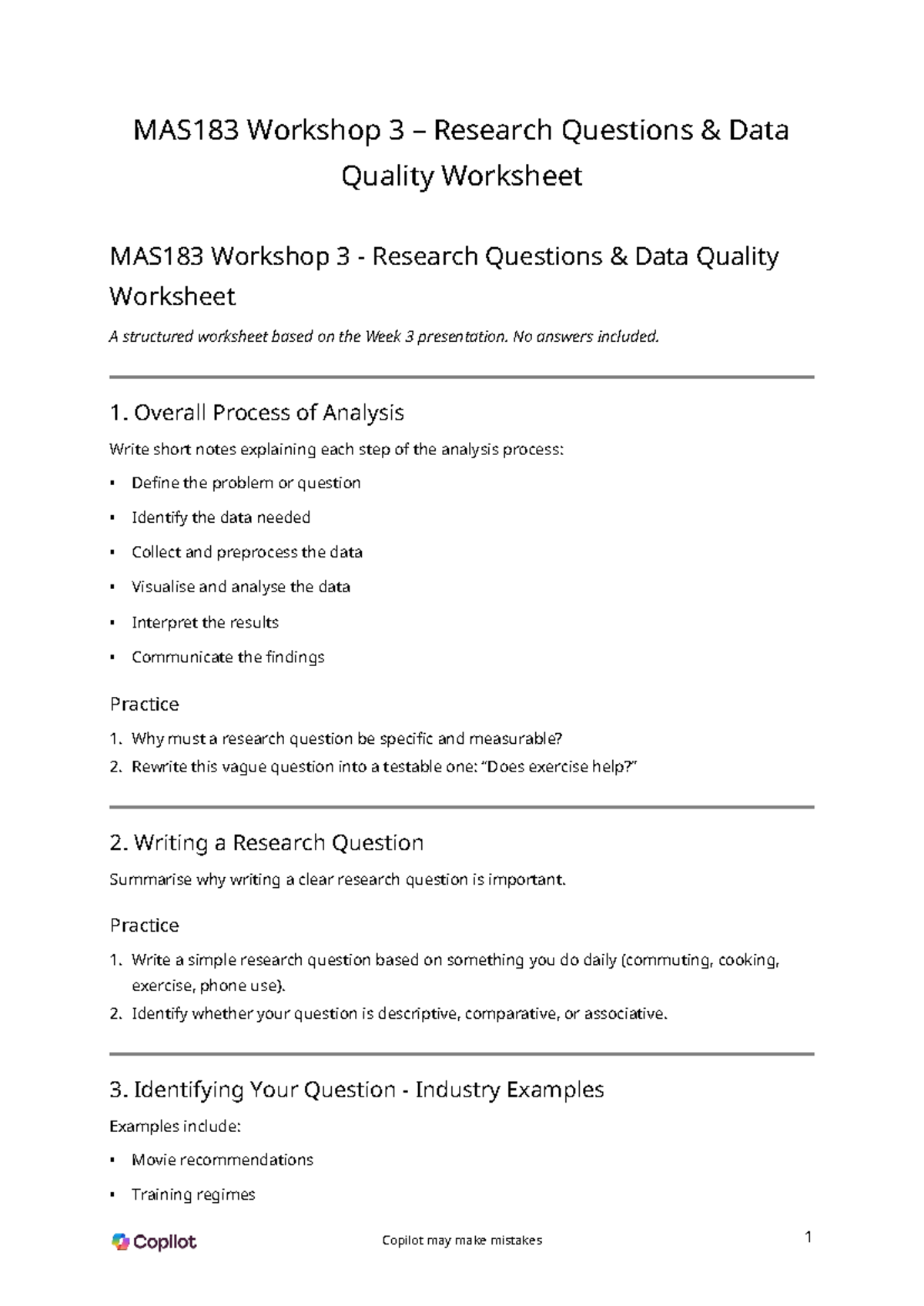 MAS183 Workshop 3 – Research Questions & Data Quality Guide - Studocu
