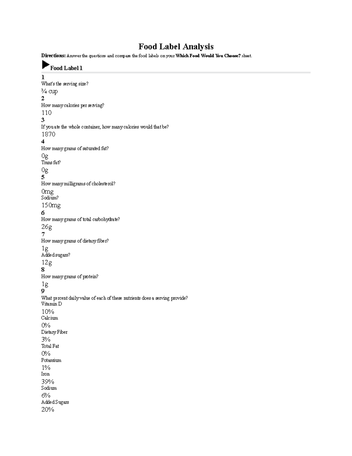Food Label Analysis - 9th Grade Health Study Guide - Studocu