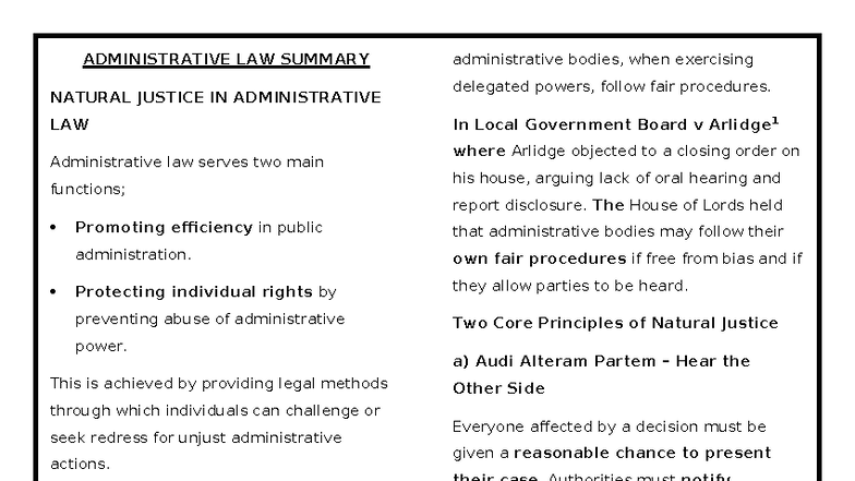 ADMINISTRATIVE LAW SUMMARY: Key Principles & Judicial Review (LAW 101 ...