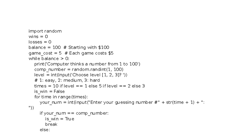 CS101: Game Simulation - Random Number Guessing Logic - Studocu