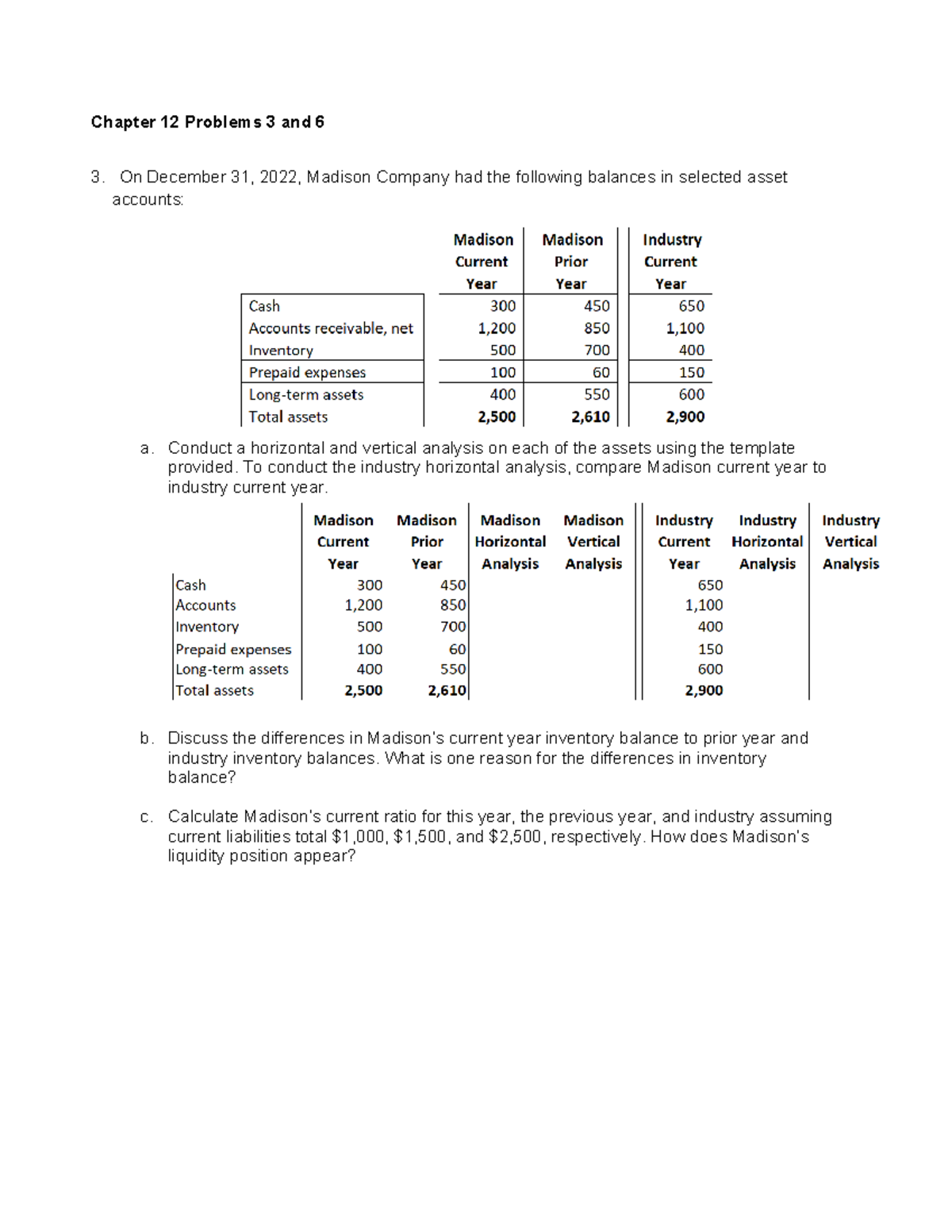 Chapter 12 Homework: Asset Analysis & Financial Ratios - Studocu