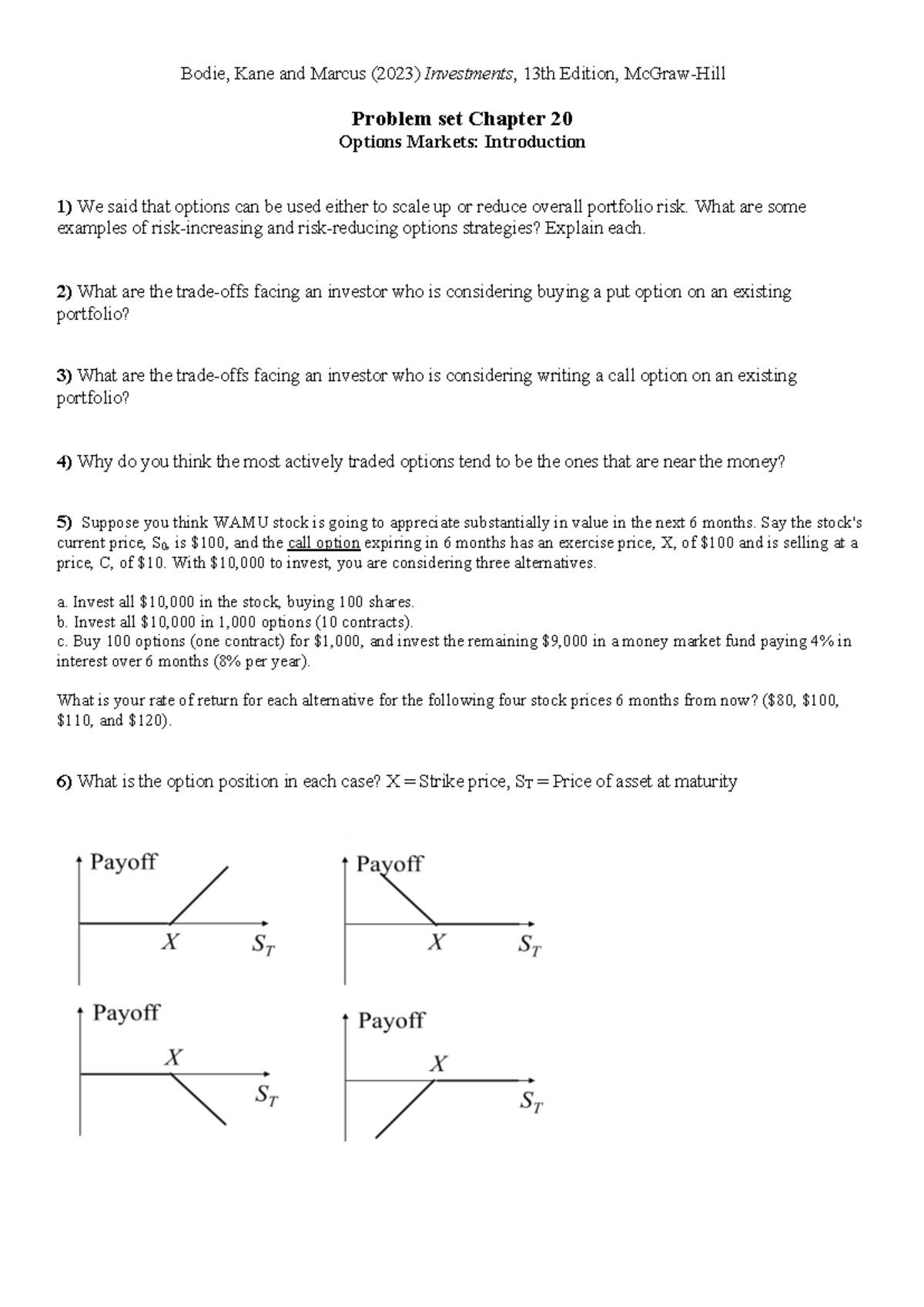Problem Set Ch 20: Options Markets Strategies & Analysis - Studocu