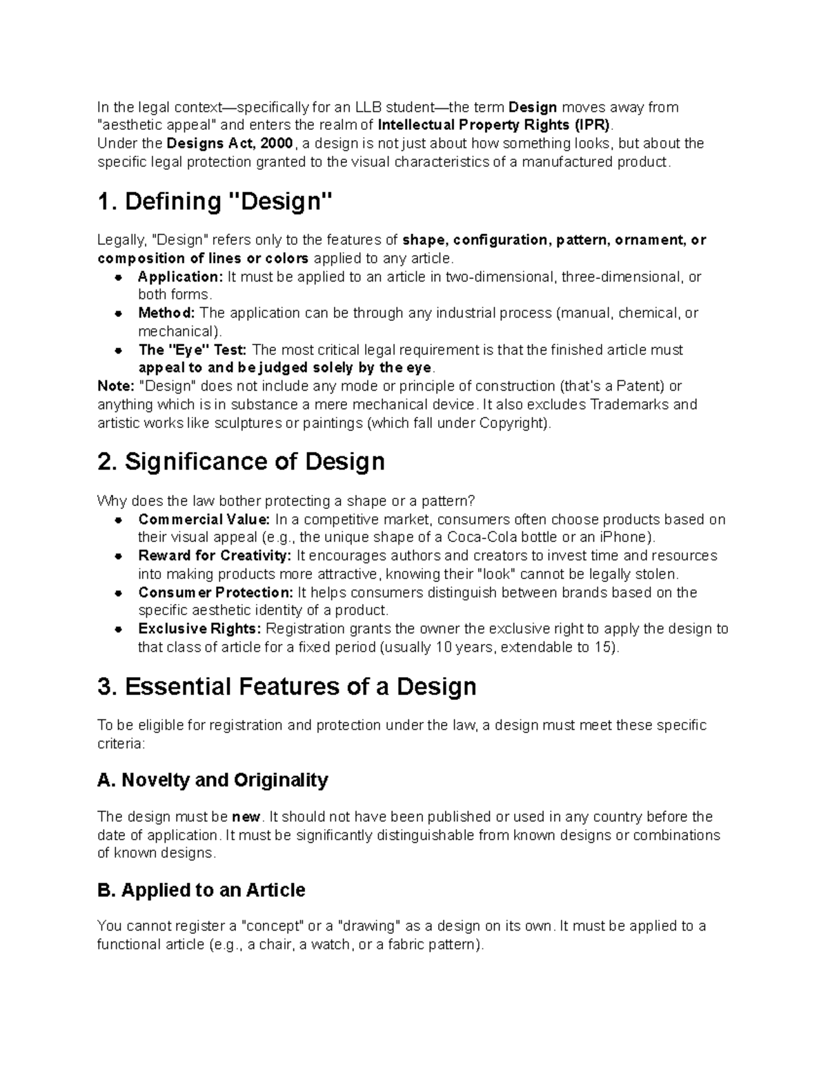 LLB Term: Defining Design and Its Significance in IPR - Studocu