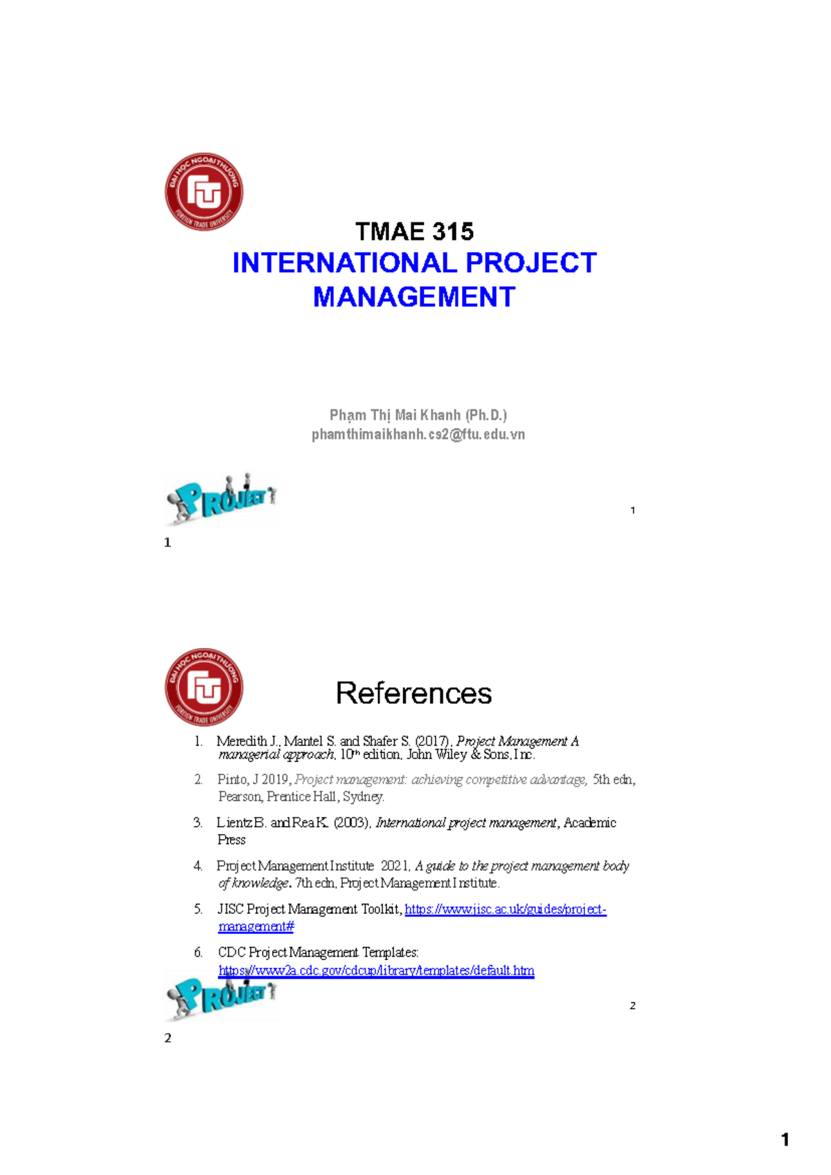 TMAE 315 International Project Management: Key Concepts and Life Cycle ...