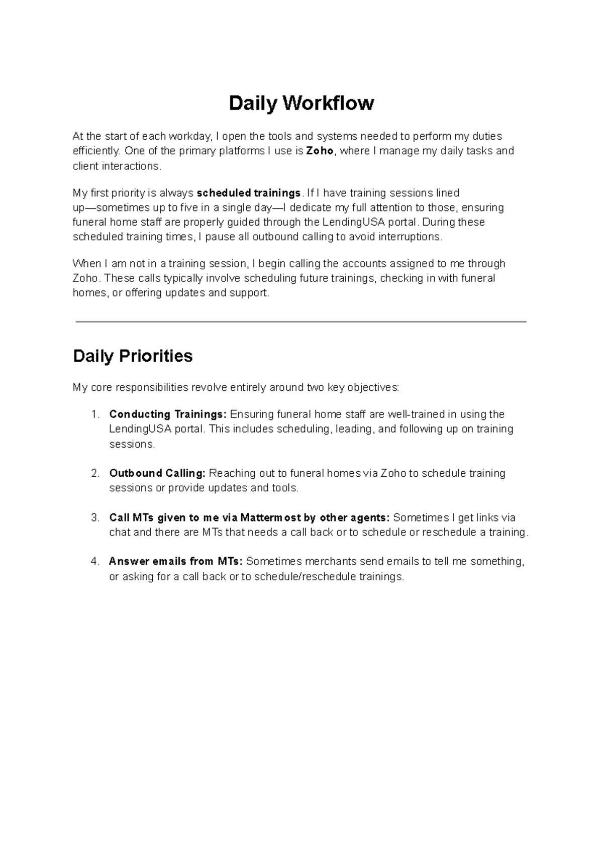 Daily Workflow Overview - Esteban B - Studocu