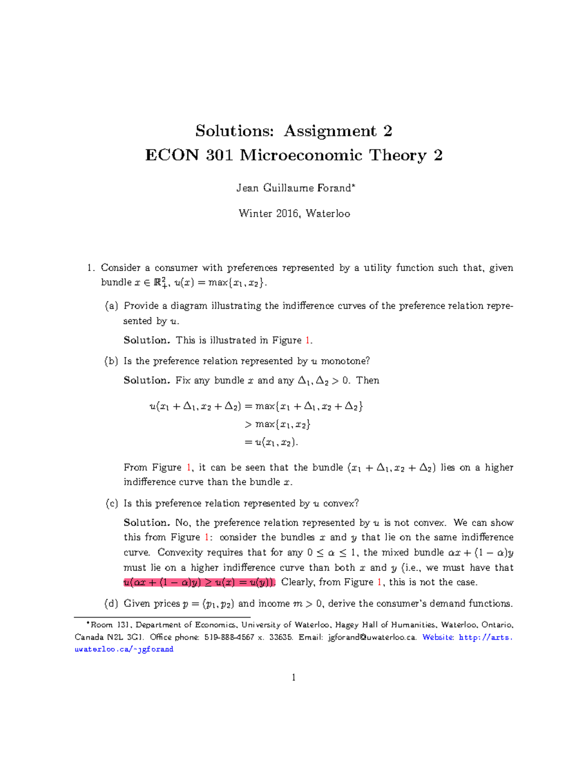 A2-301 - assignment - Solutions: Assignment 2 ECON 301 Microeconomic ...