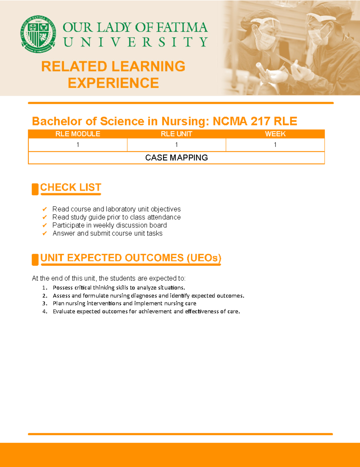 RLE Week 1 Modules - Lecture notes 4 - Bachelor of Science in Nursing ...