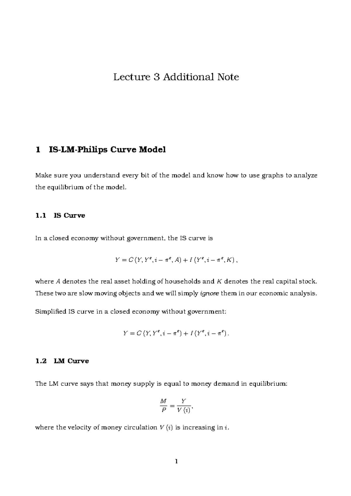 Lecture 3 Notes: Understanding the Curve Model and Equilibrium Analysis ...