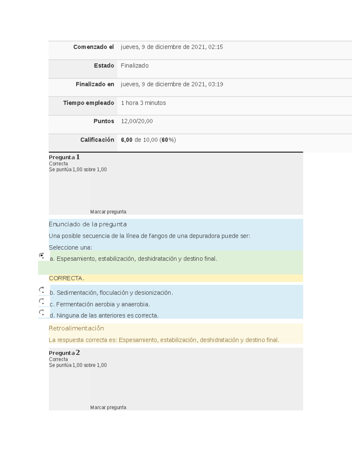 Examen de Tratamiento de Aguas - Resultados y Respuestas Correcciones - Document Preview