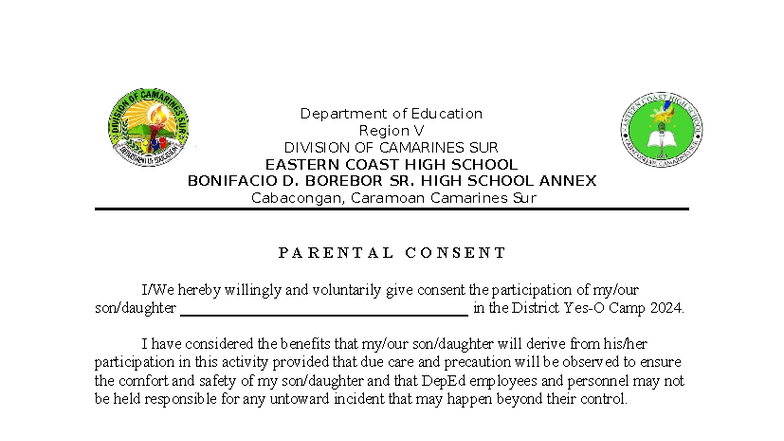 Parental Consent Form for District Camp 2024 - Final - Studocu