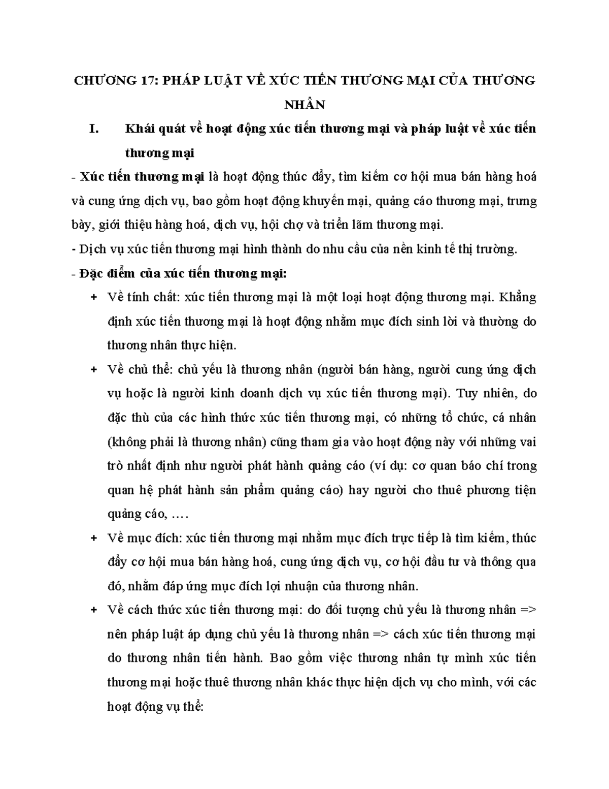 CHƯƠNG 17: PHÁP LUẬT VỀ XÚC TIẾN THƯƠNG MẠI CỦA THƯƠNG NHÂN - Document Preview