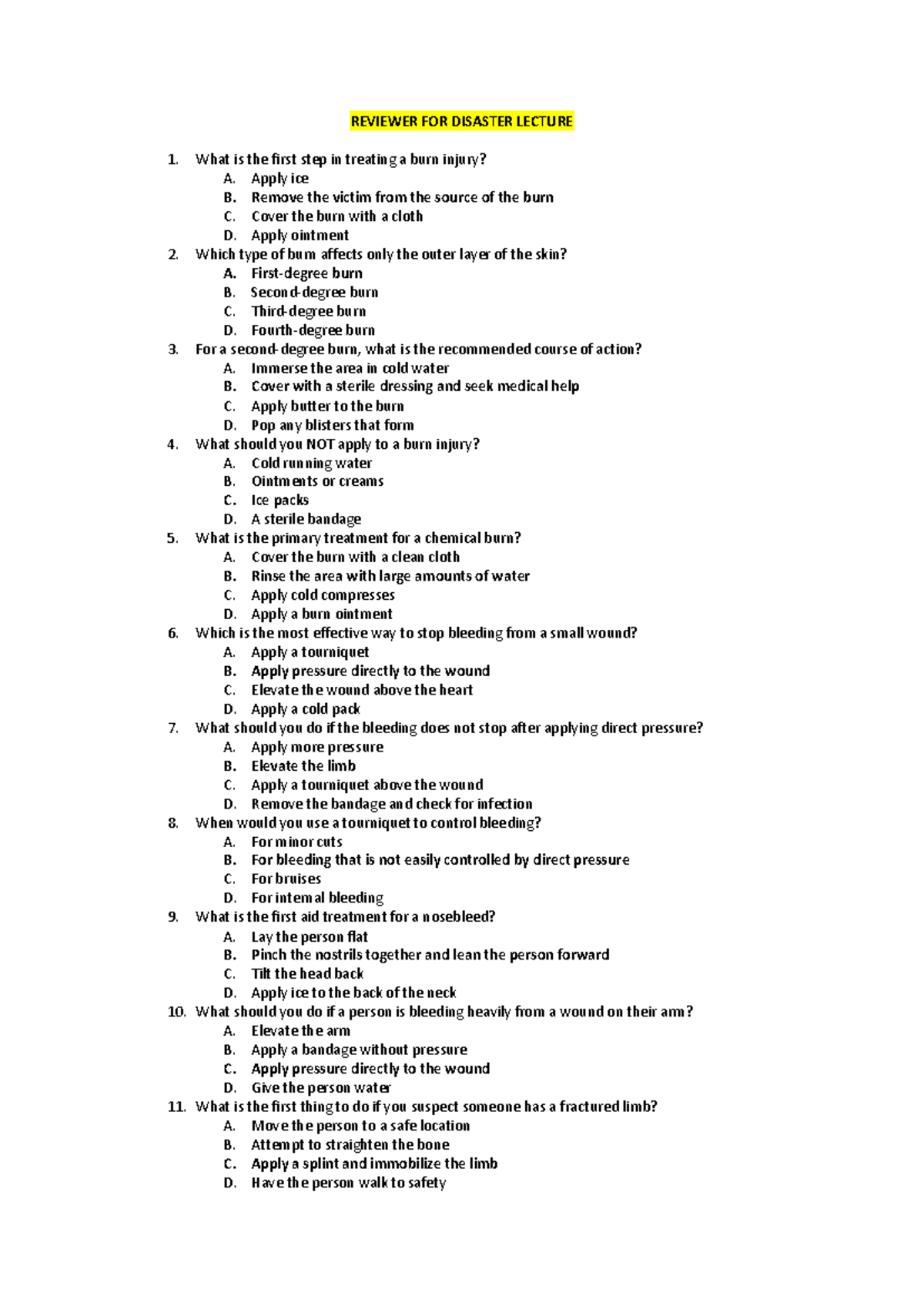 Disaster reviewer: Lecture 1 notes on first aid and emergency response ...