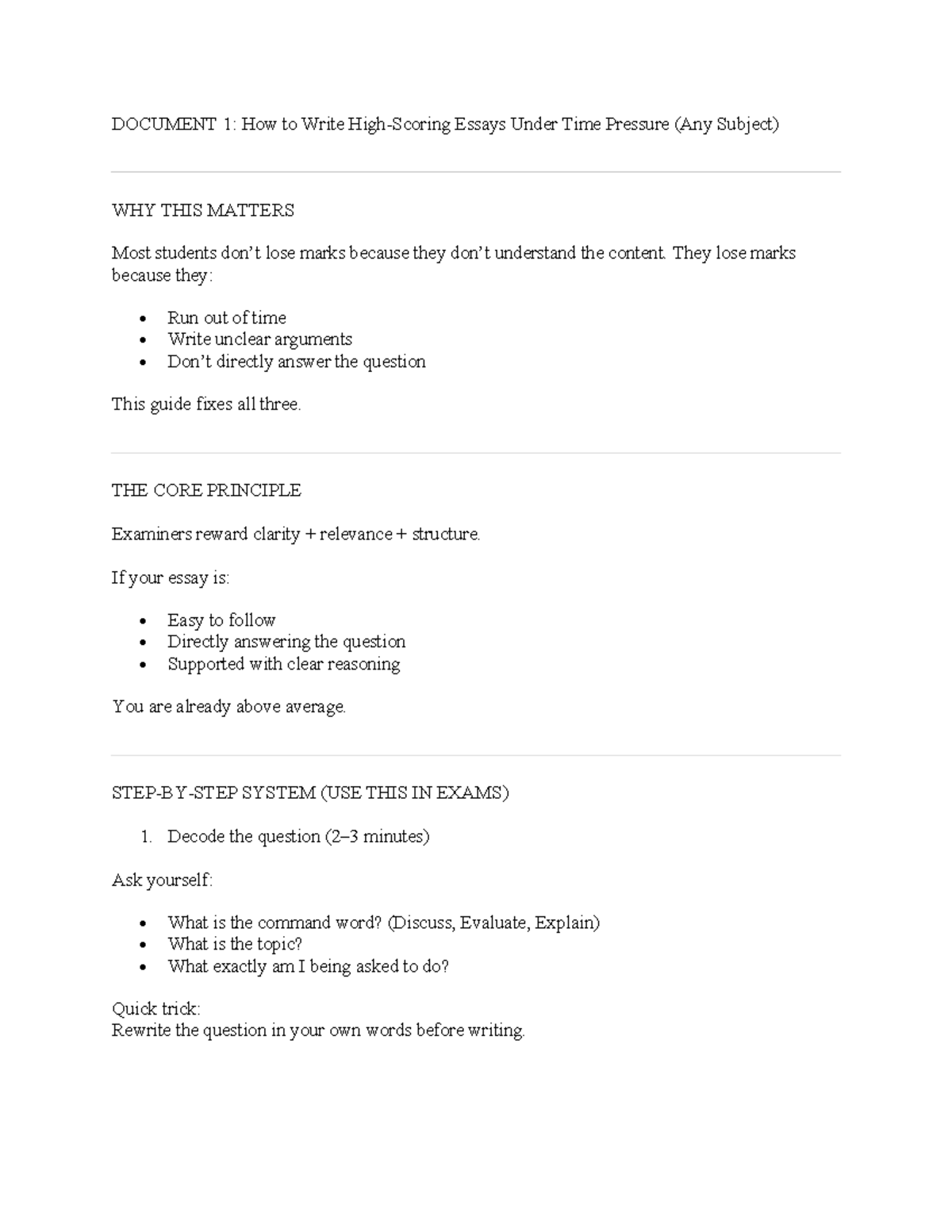 ENG 101: Final Exam Guide on Writing Essays Under Time Pressure - Studocu