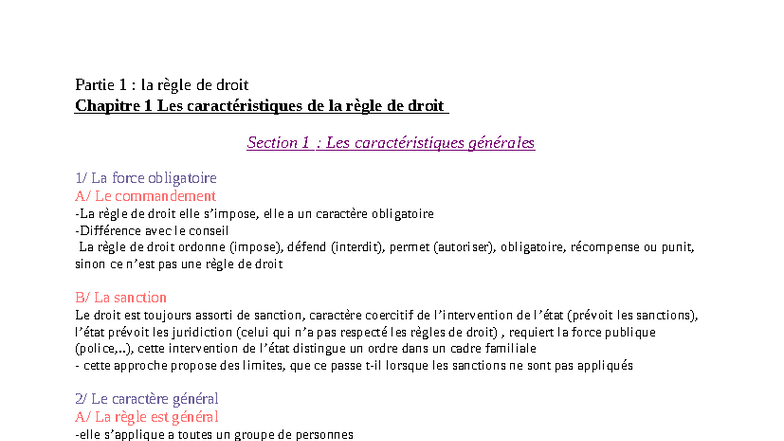 Chapitre 1 : Les Caractéristiques de la Règle de Droit - Quiz - Studocu