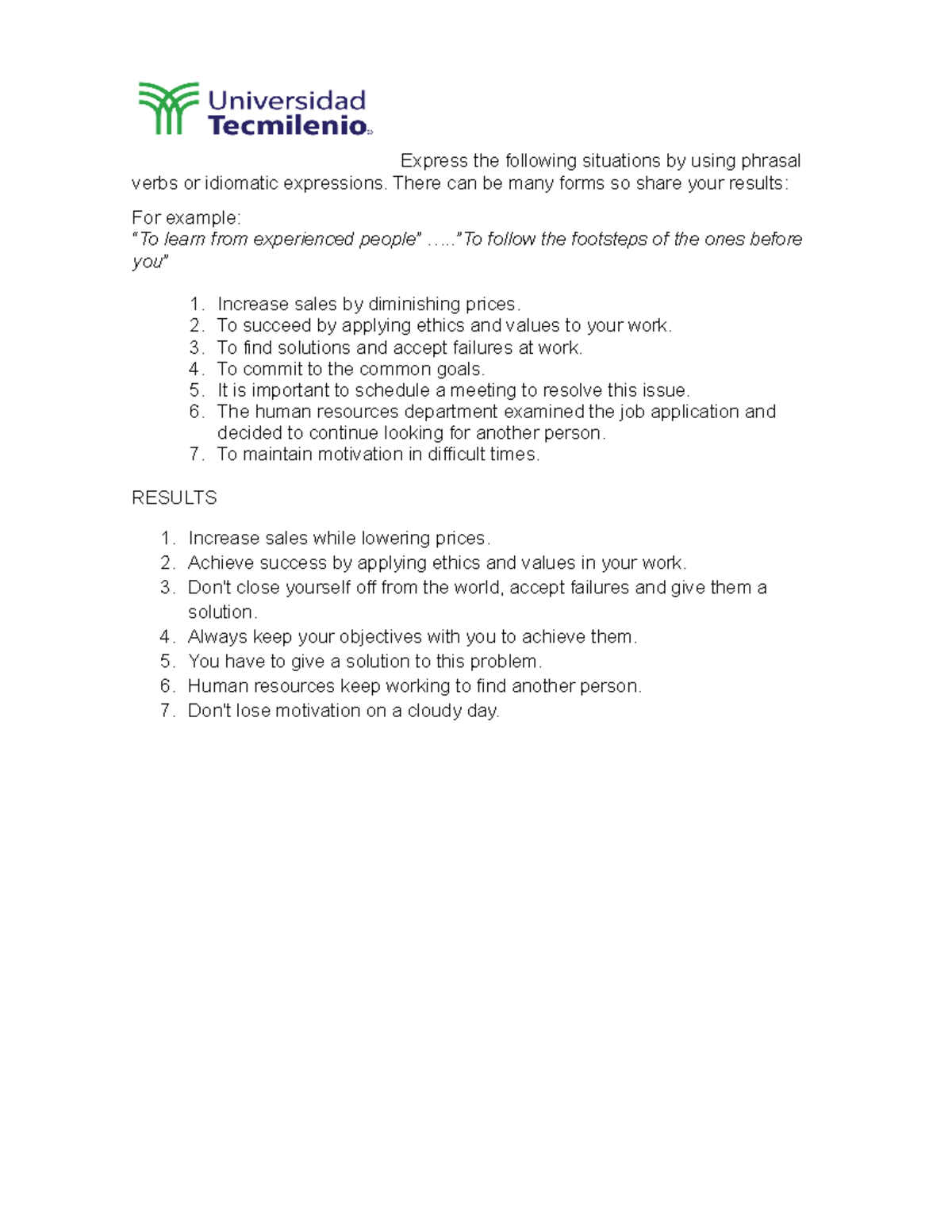 ACT 7 - Phrasal Verbs and Idiomatic Expressions Exercises - Studocu
