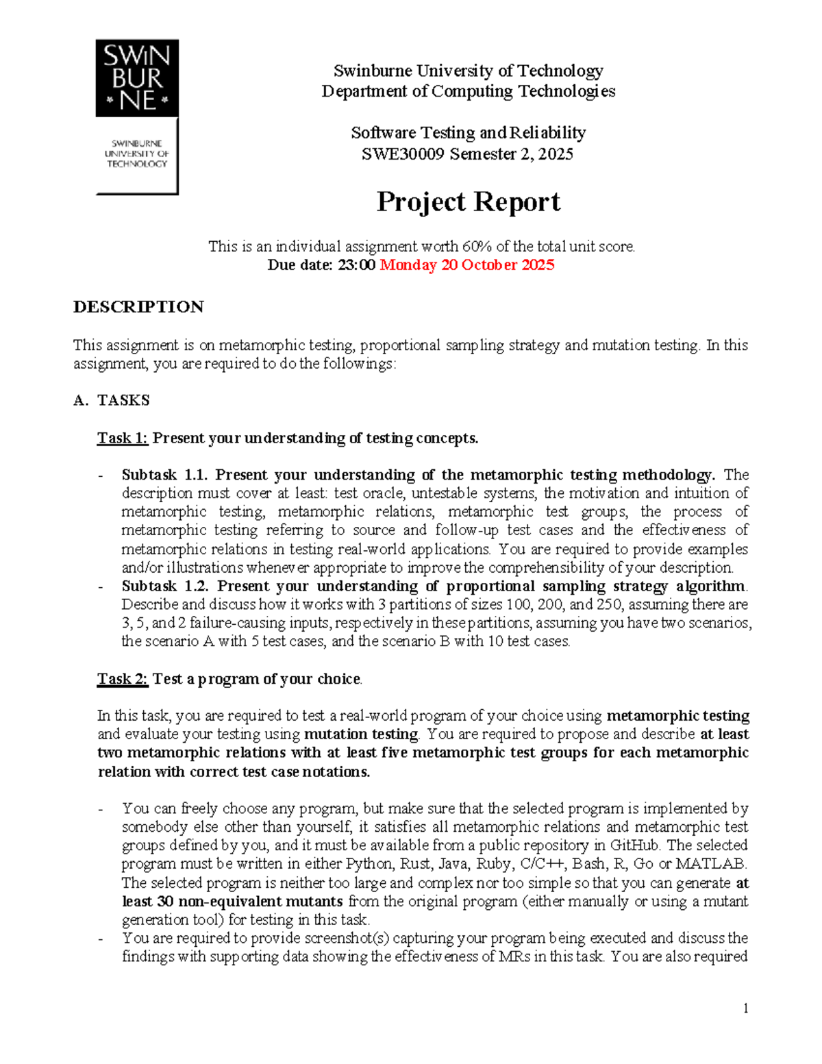 2025S2 - Software Testing & Reliability Project Report - Studocu