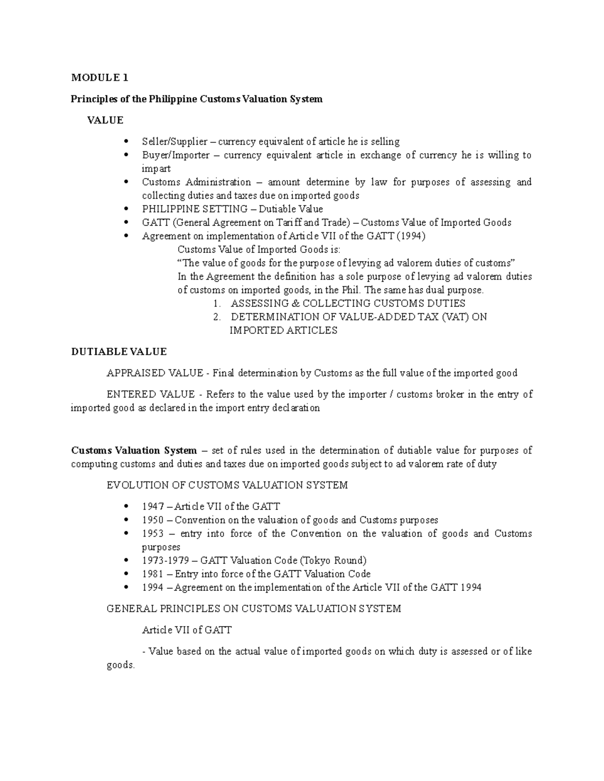 TMO3 - Comprehensive Overview of Philippine Customs Valuation Lessons ...