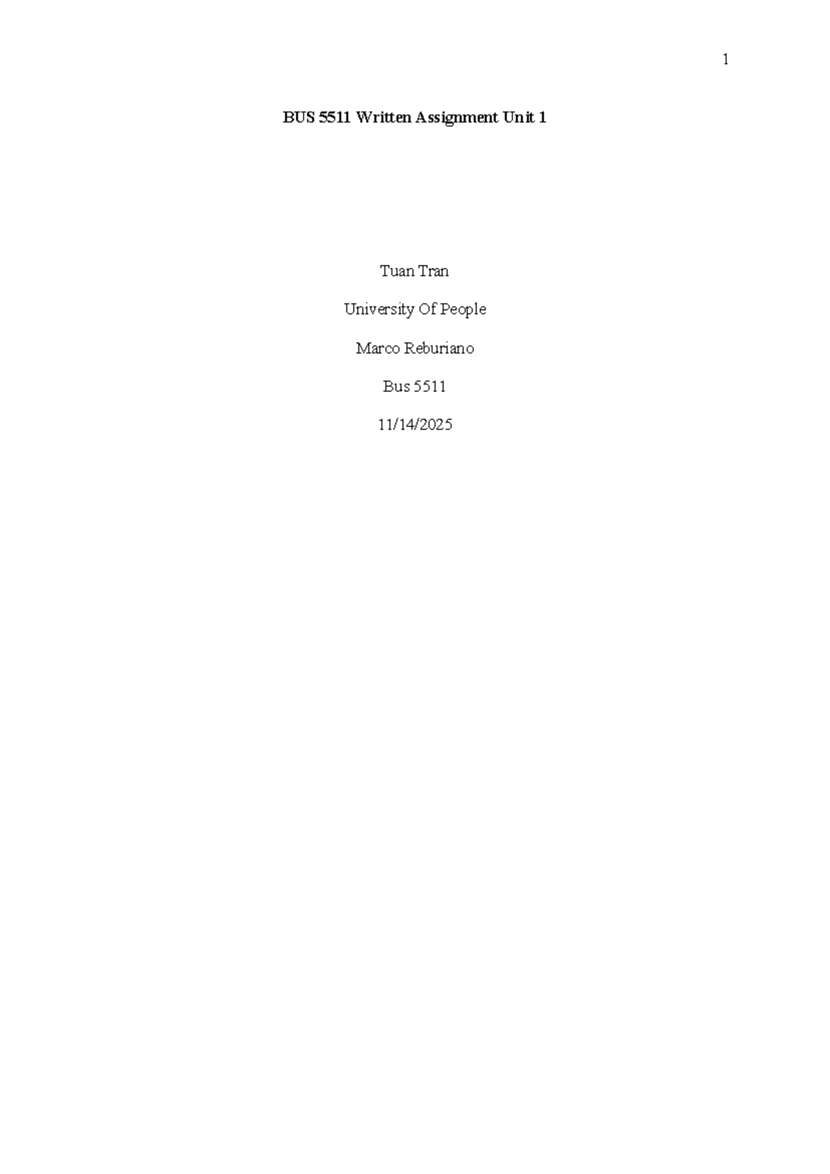BUS 5511 Written Assignment Unit 1: The Strategic Role of HRM Today ...