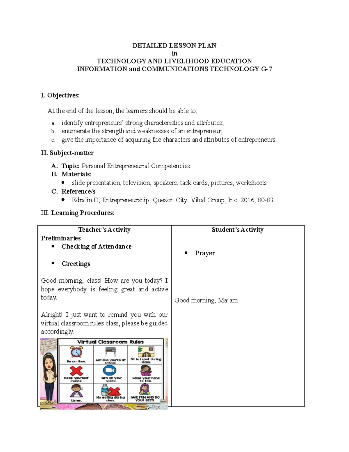LP 1 Revised: Lesson Plan on Personal Entrepreneurial Competencies ...