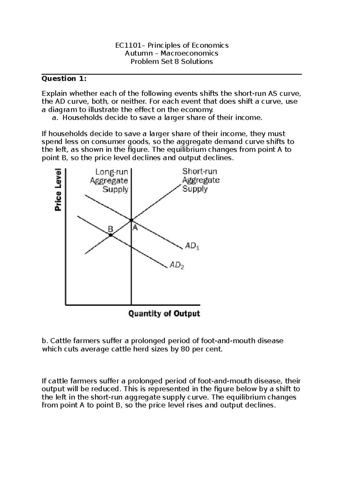 EC1101 Problem Set 8: AS and AD Curve Analysis Solutions - Studocu