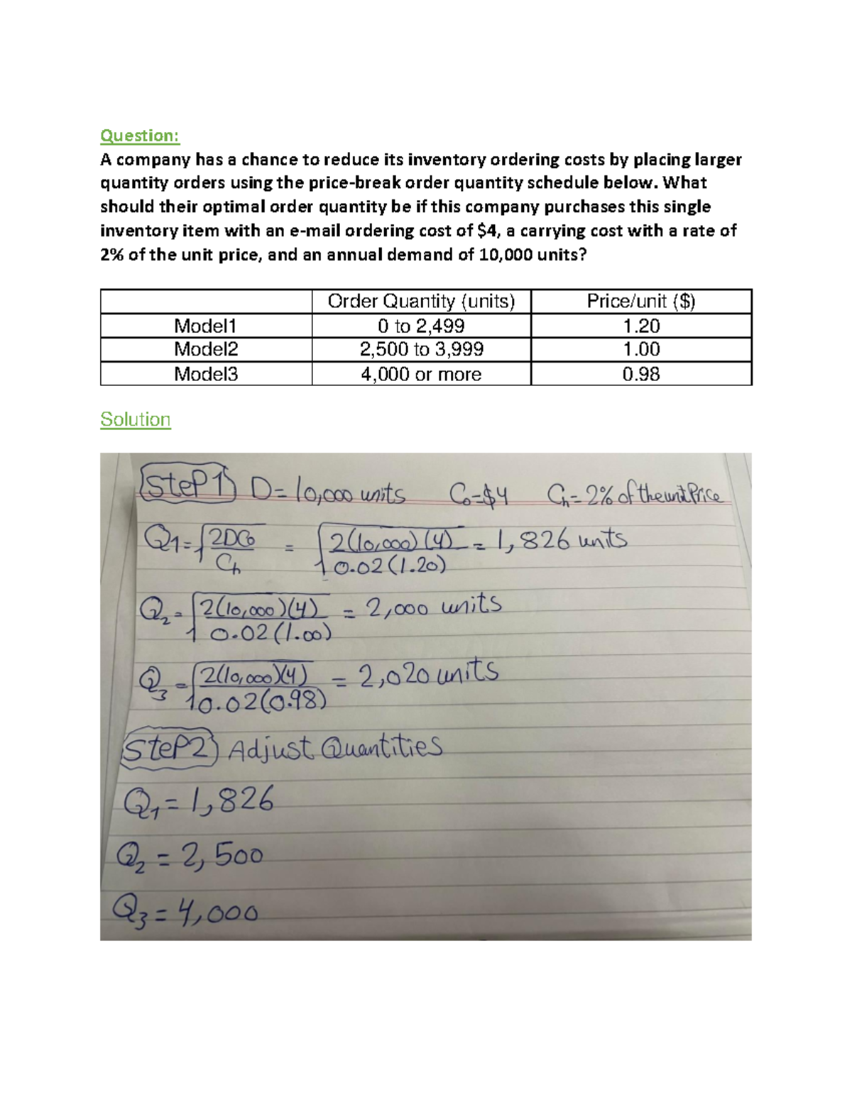 Optimal Order Quantity Analysis for Inventory Cost Reduction - DC - Studocu