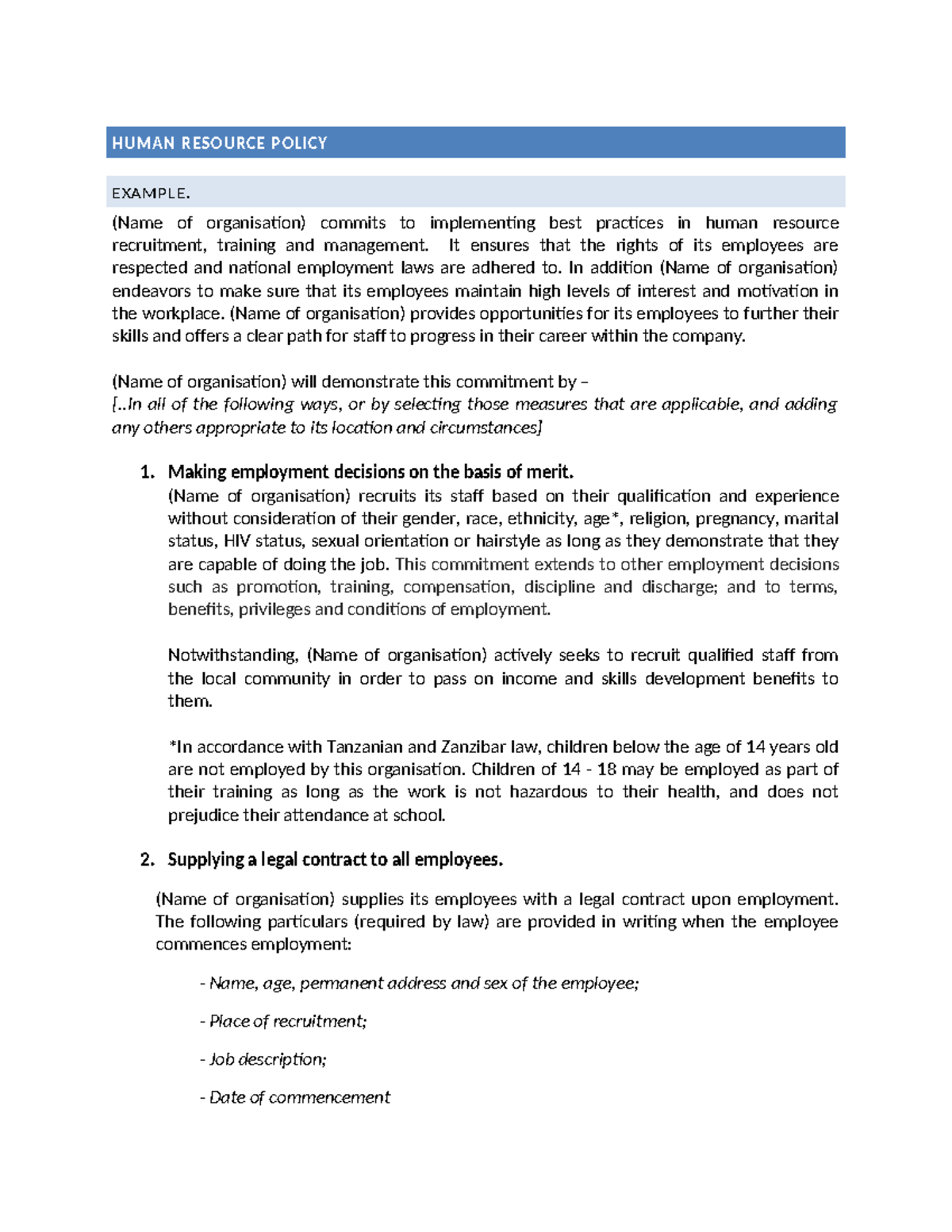 Human-Resource-Policy - HUMAN RESOURCE POLICY EXAMPLE. (Name of ...