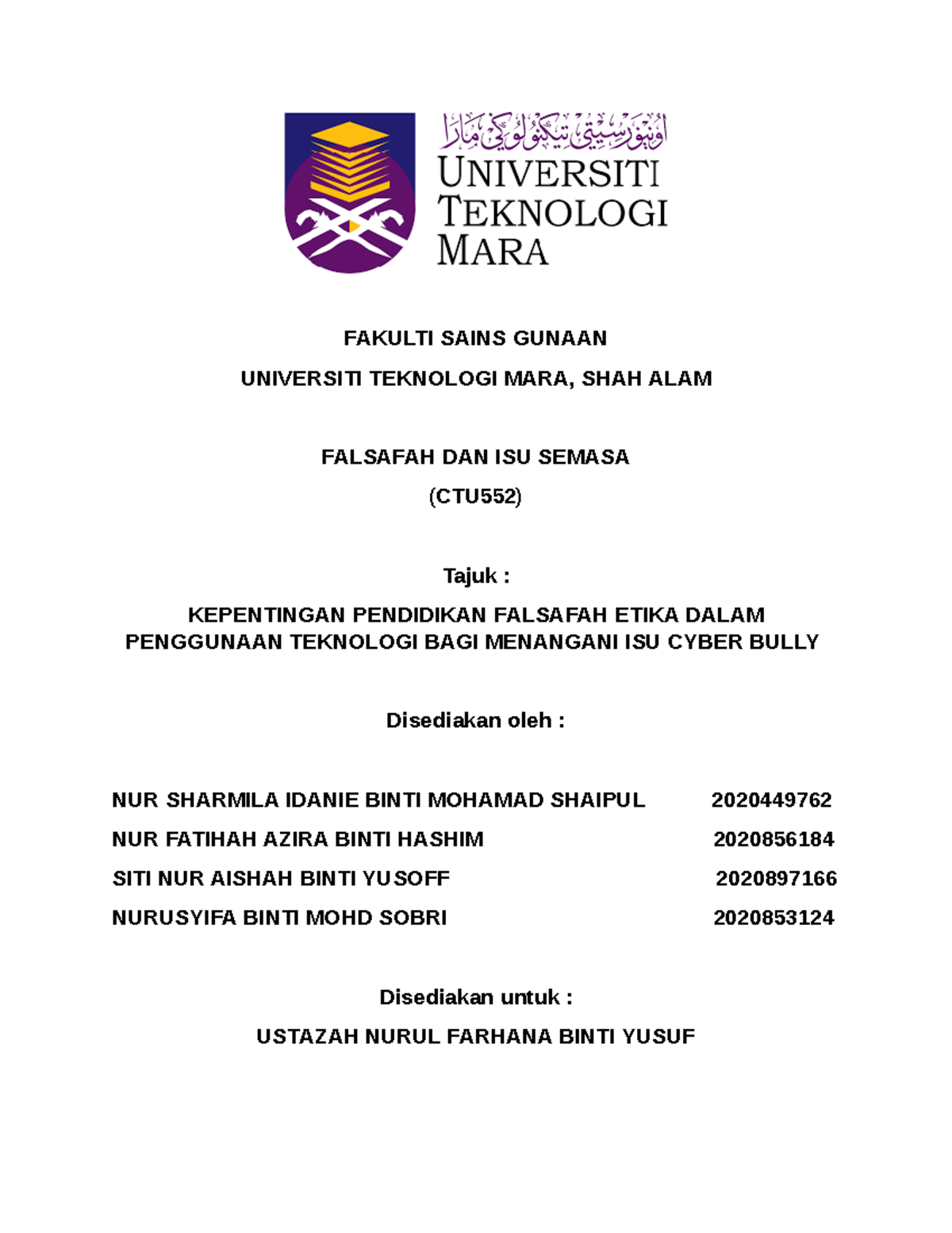 Assignment 1 Ctu552 Coursework Fakulti Sains Gunaan Universiti