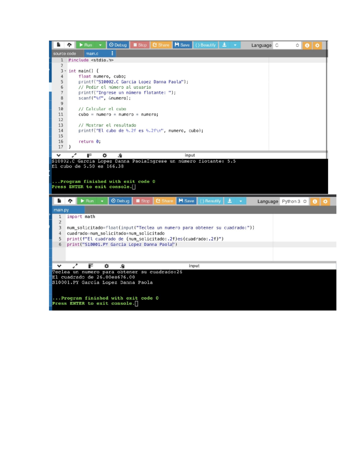 Doc 4 - Codigos en lenguaje C y Python - Run Debug Stop O Share H Save ...