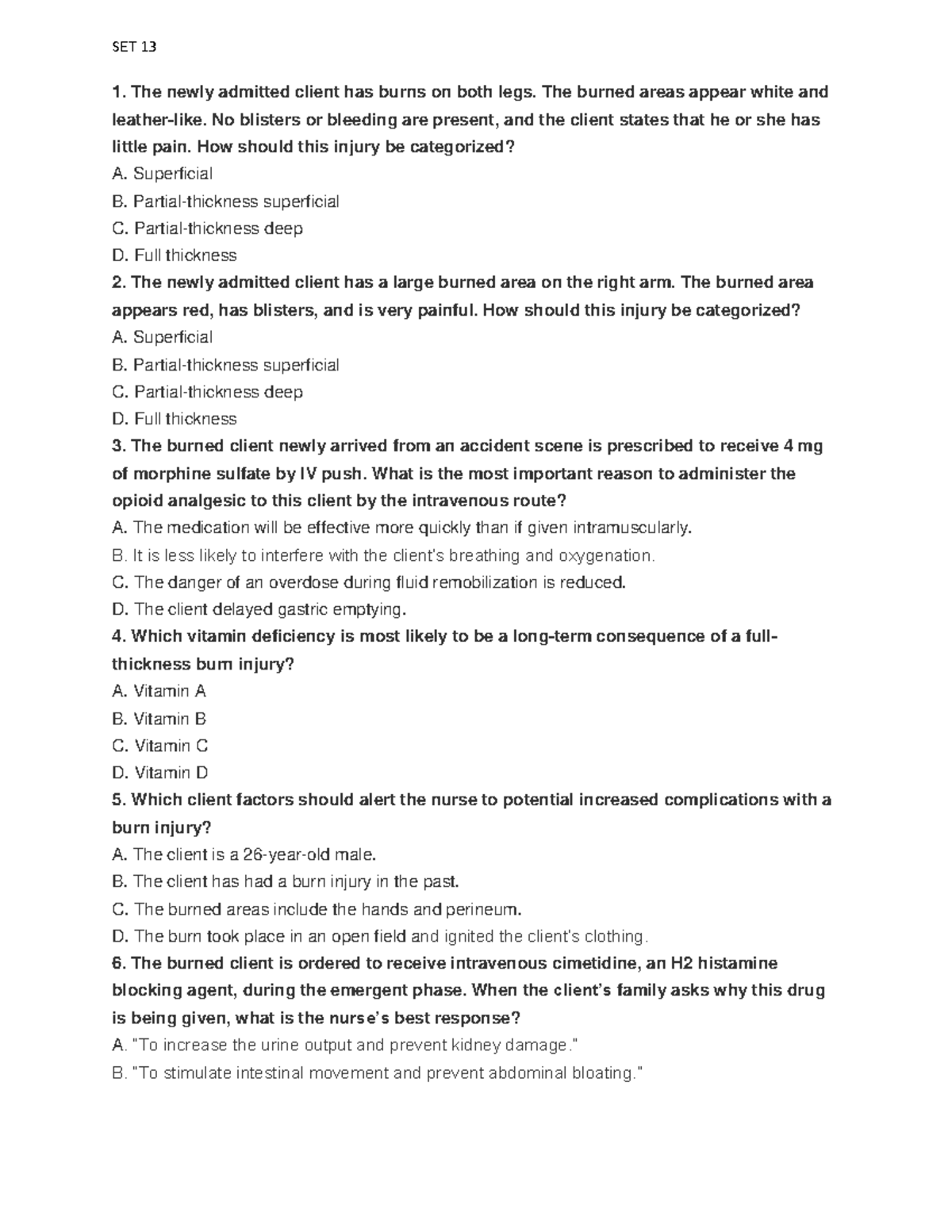 Burns - SET 13 Nursing Exam Questions and Answers - Studocu