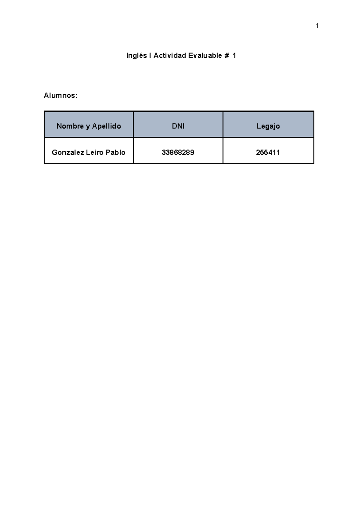 Inglés I Actividad Evaluable 1: Personal Notes Template - Studocu