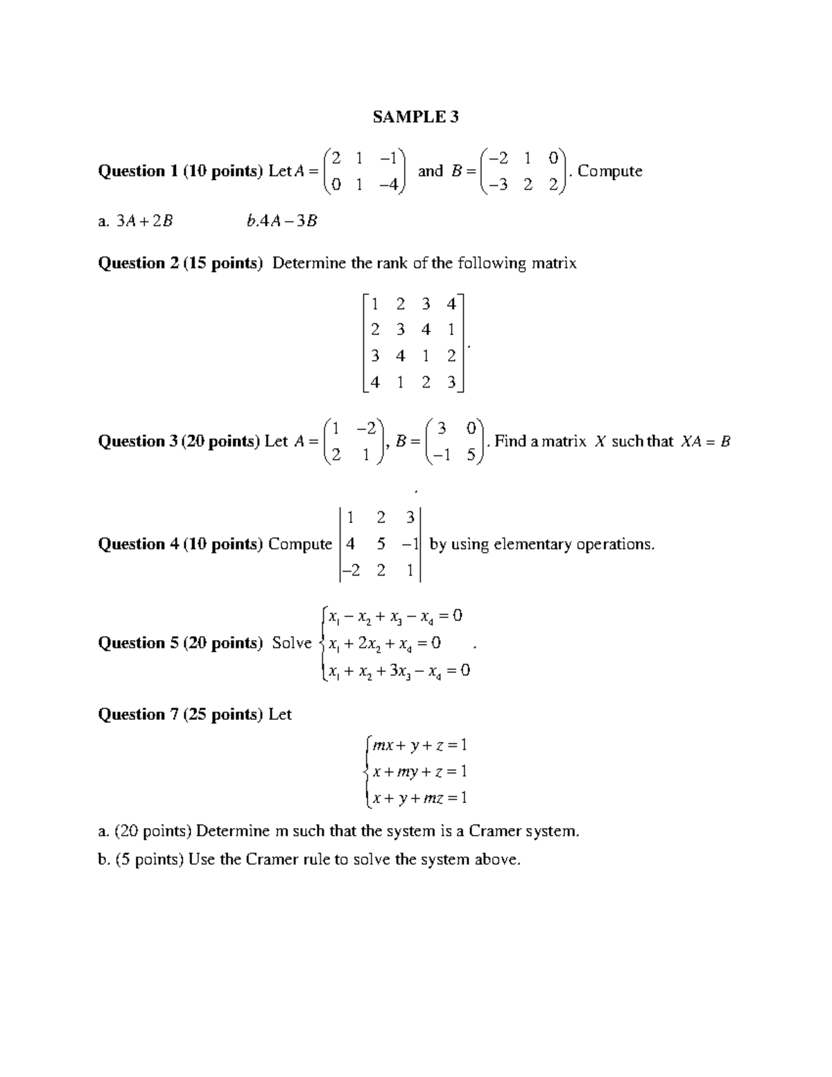 Midterm Exam MATH 31021: Matrix Computations & Cramer Systems - Studocu