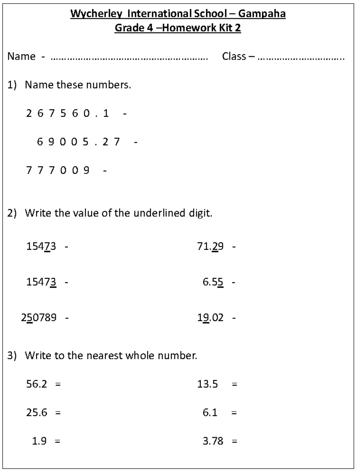 Grade 4 Math Homework Kit 7 - Wycherley Int. School - Studocu