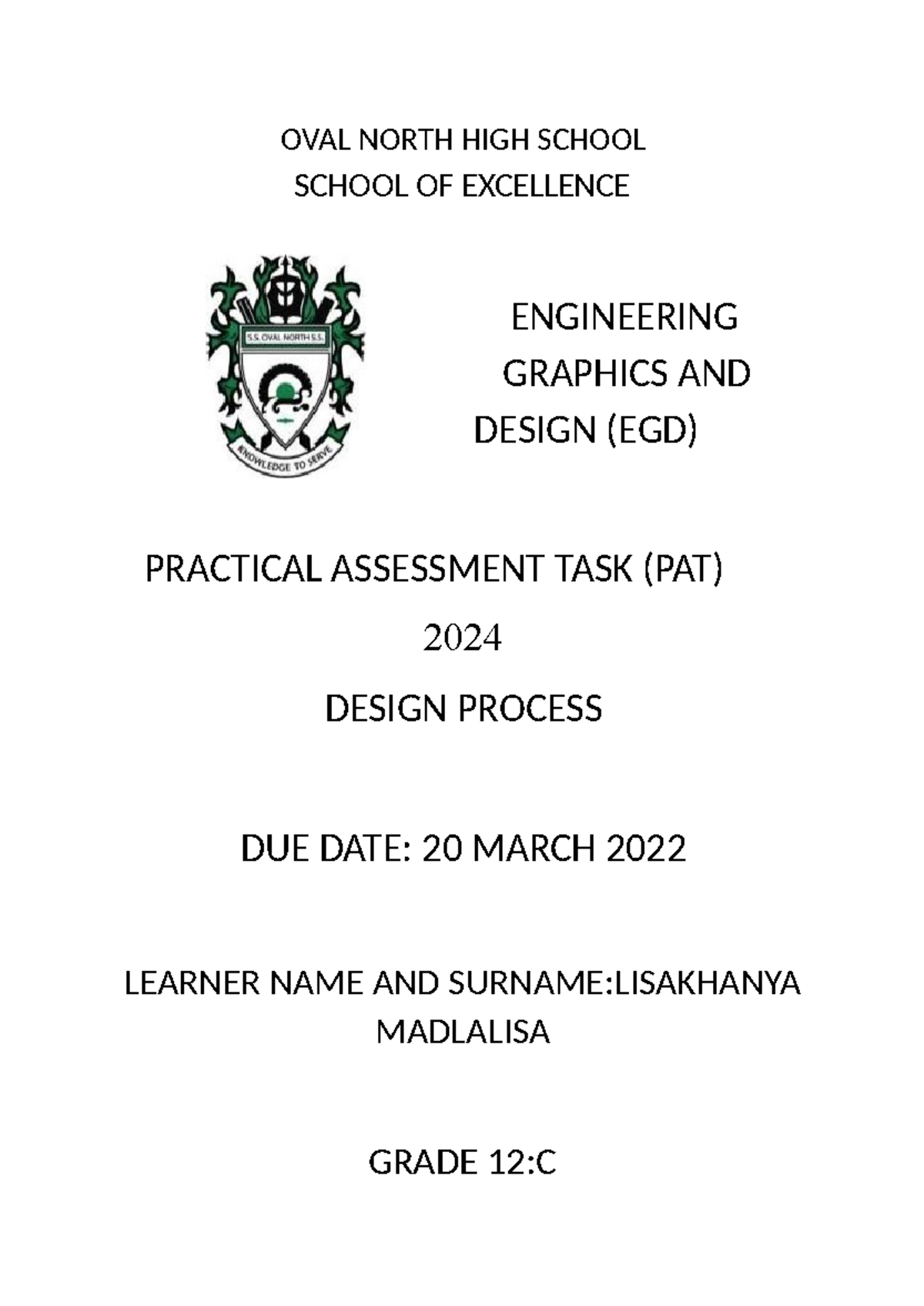 EGD Practical Assessment Task (PAT) 2024: Design Process for Restaurant ...