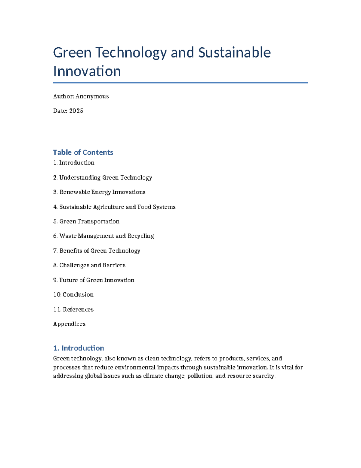 Green Technology & Sustainable Innovation Overview - Studocu