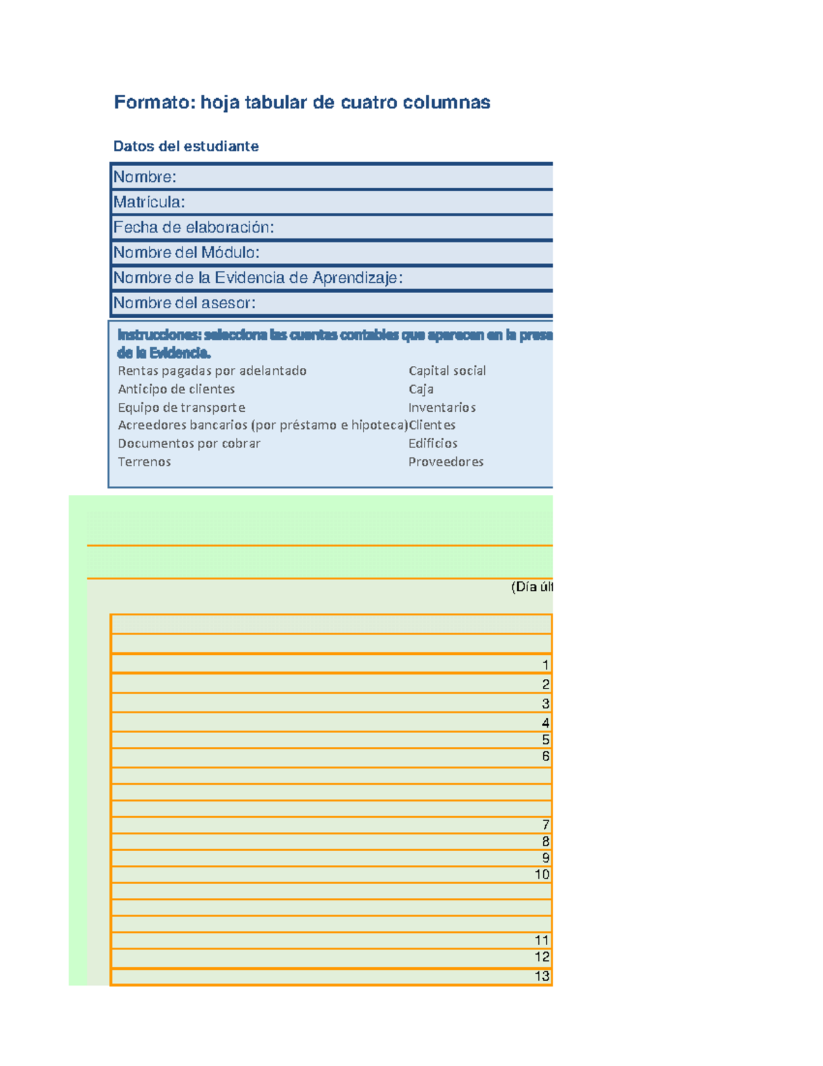 Machote tarea - balance general - Formato: hoja tabular de cuatro ...