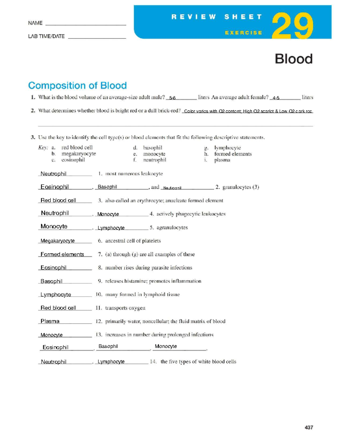 Lab Exercise 18: Blood Analysis and Hematology Report - Studocu