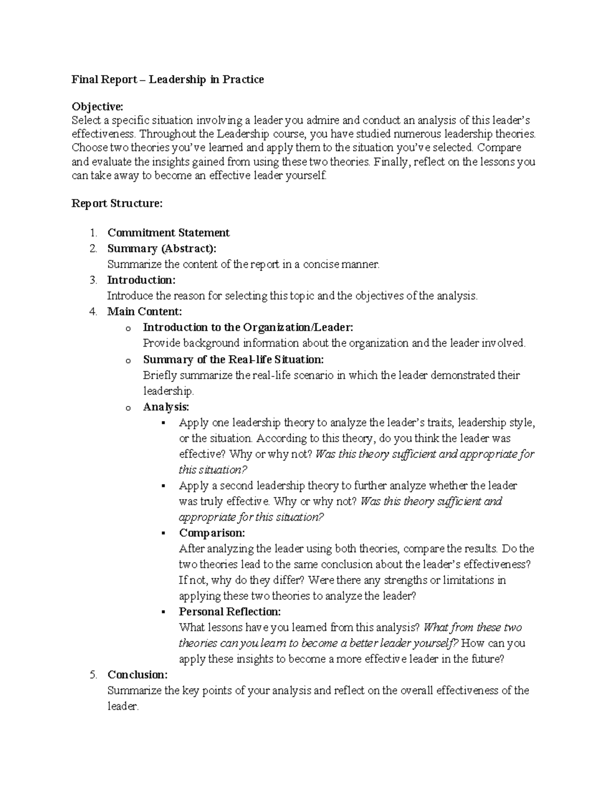 Final Report: Leadership Analysis Using Two Theories (LDR 101) - Studocu