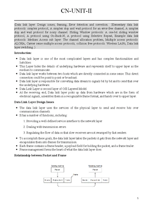 CN-UNIT-II-R18: Data Link Layer Design, Protocols, and Error Handling ...