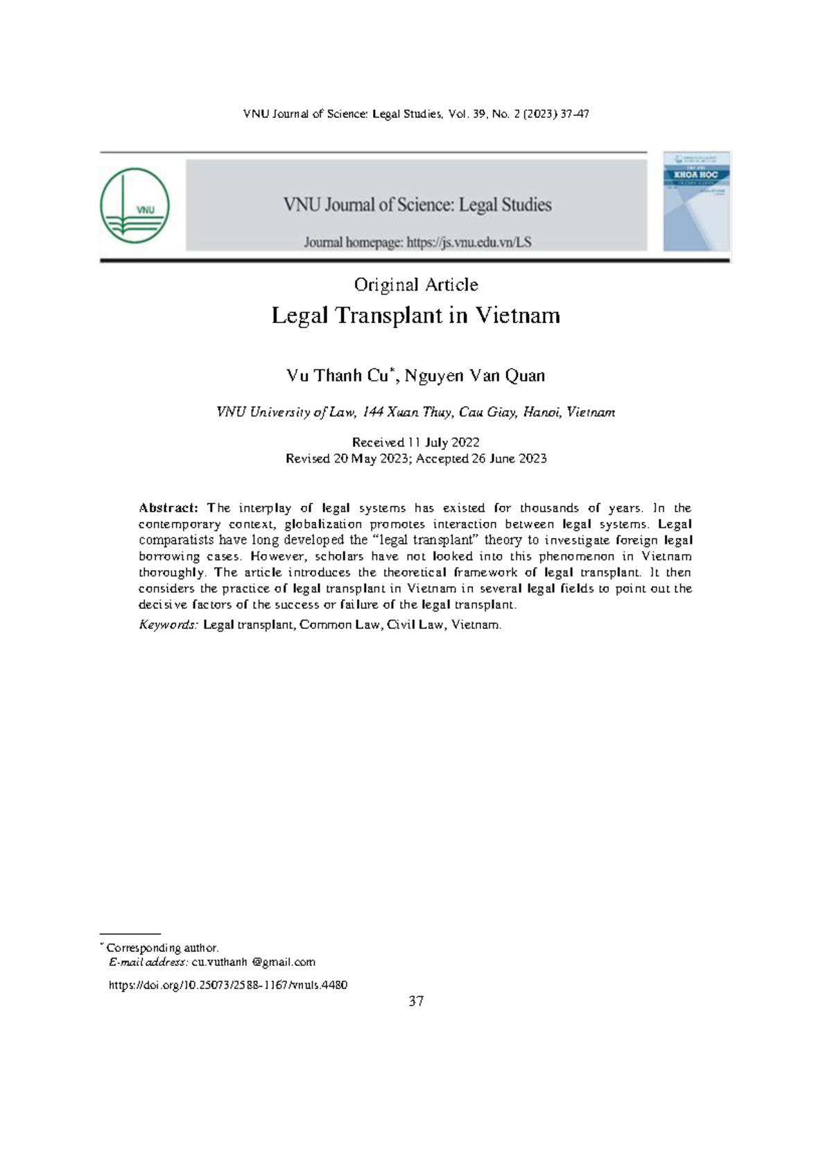 Legal Transplant Theory in Vietnam: An Analysis of Success Factors ...