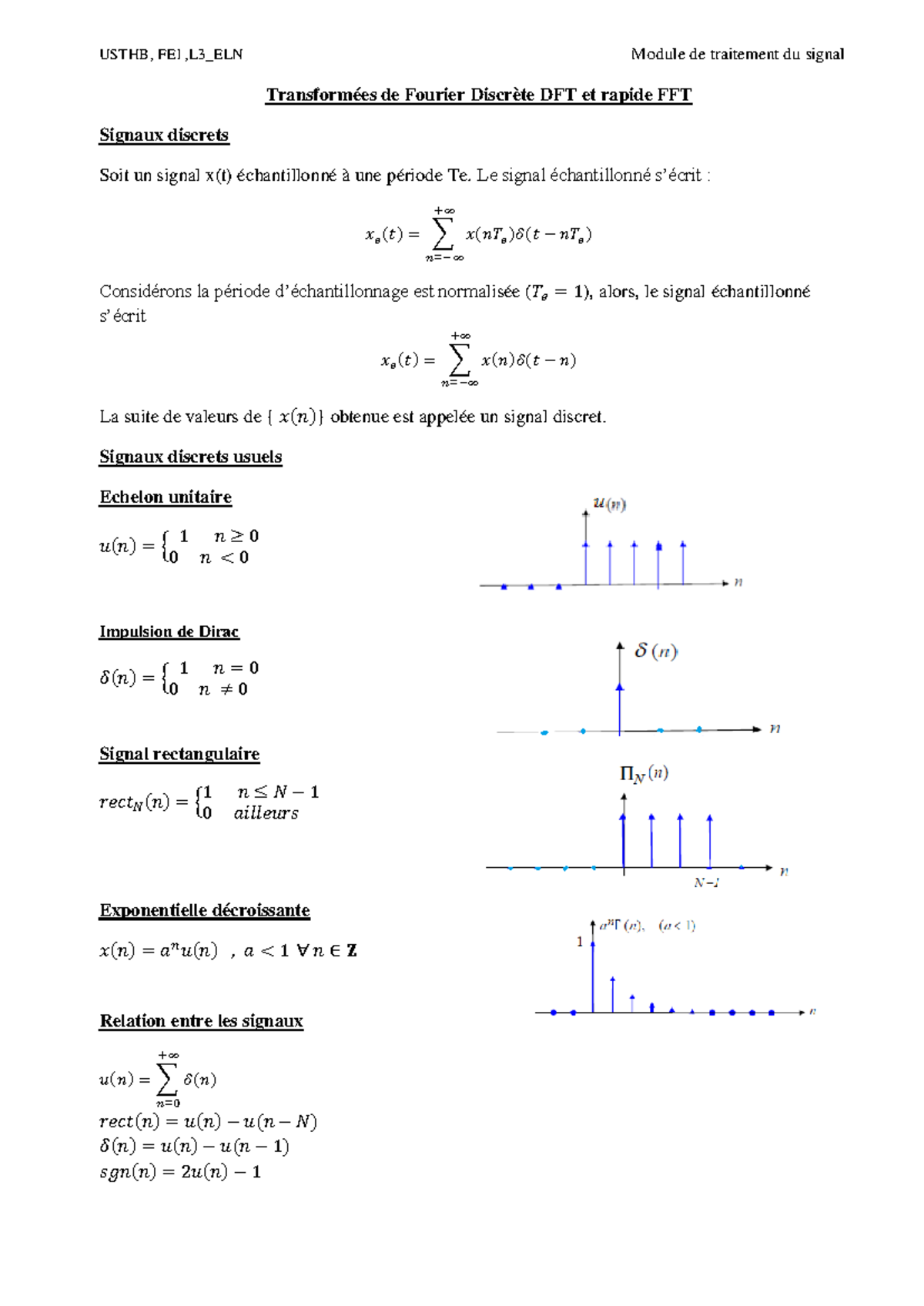 Cours TFD : Transformées de Fourier Discrètes DFT et FFT - Studocu