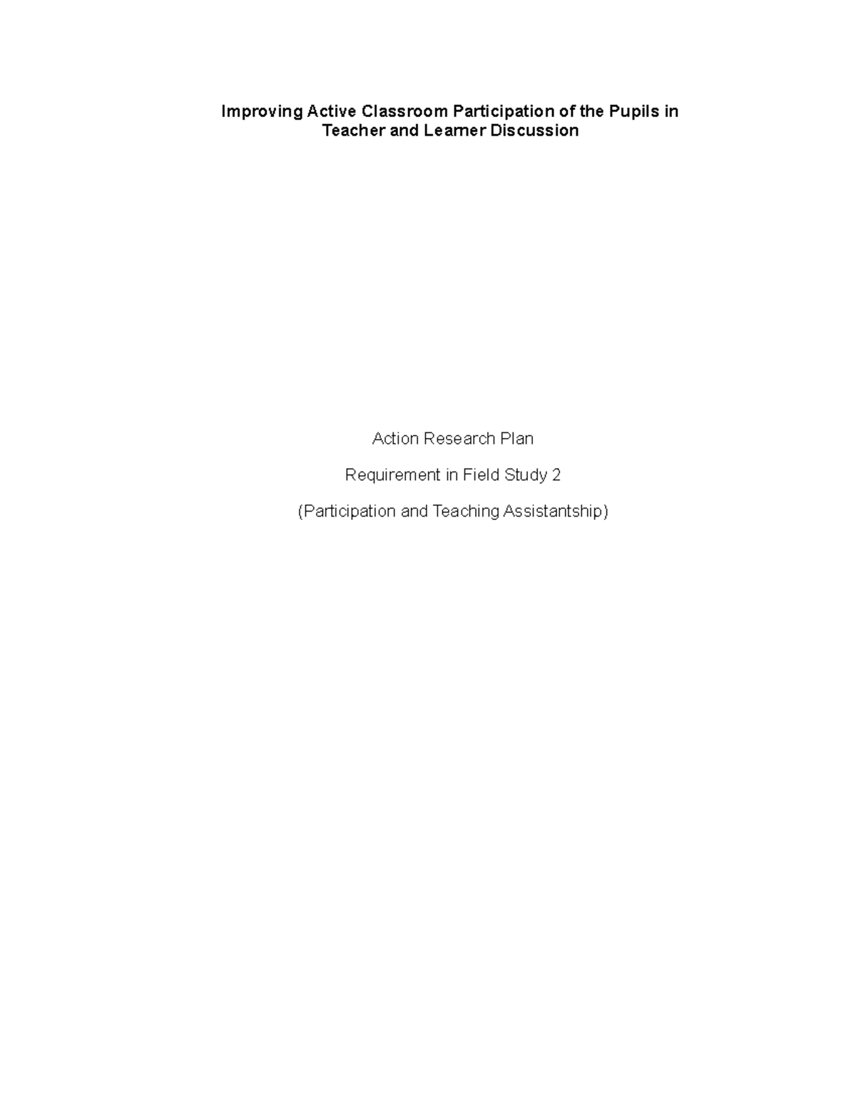 Action Research Plan to Enhance Active Participation in FS 2 - Studocu