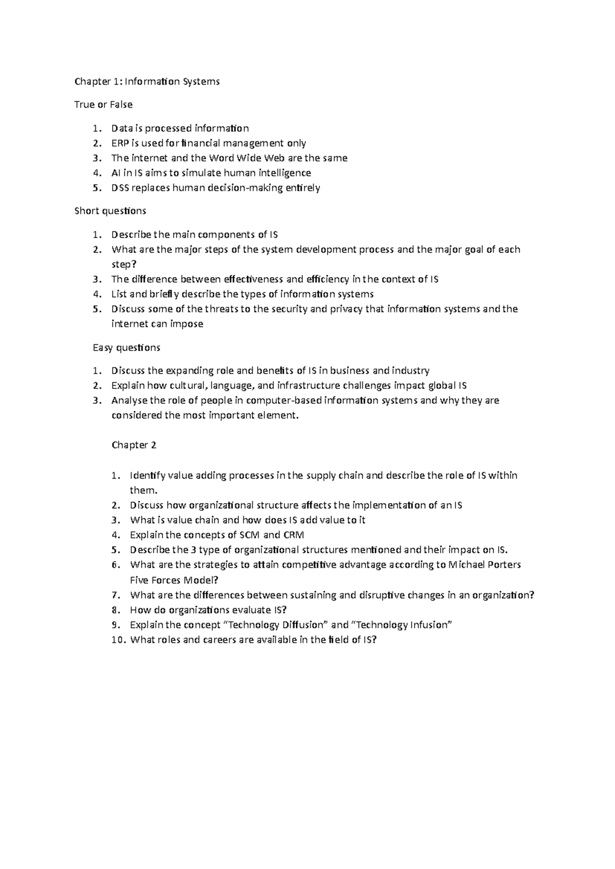 IS Test Prep: Chapter 1 & 2 Review Questions and Answers - Studocu