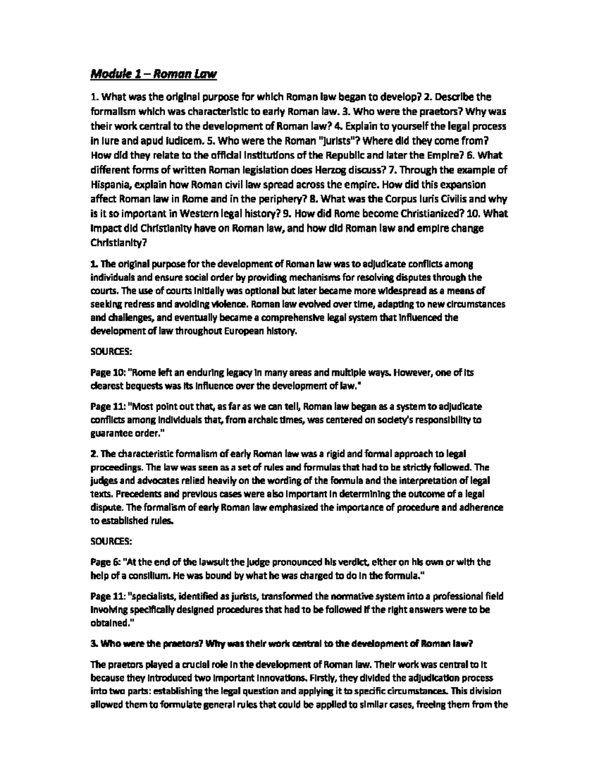 Module 1: Key Questions & Answers on Roman Law Concepts - Studeersnel