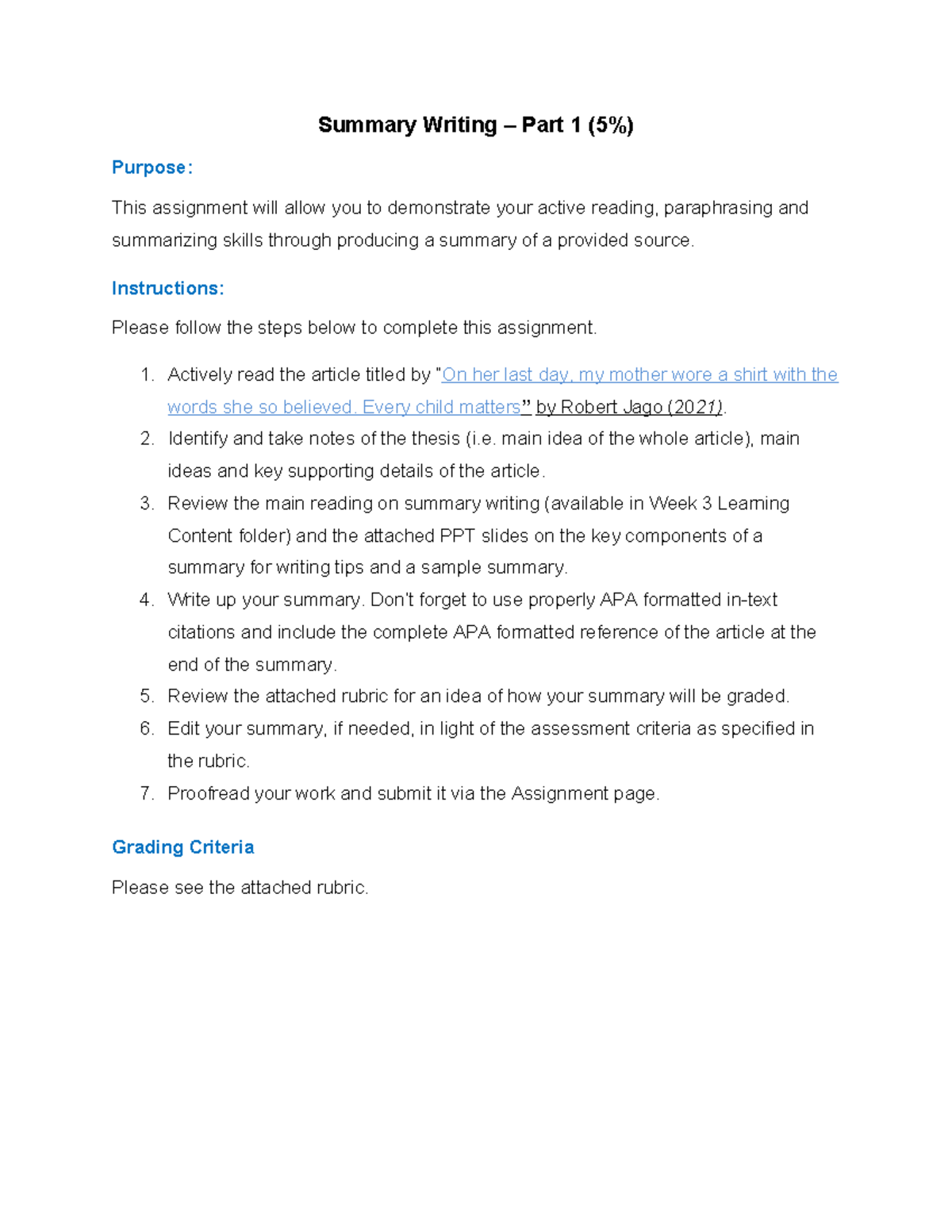 COM101 W25 Summary Writing Part 1 Instructions - Summary Writing – Part ...