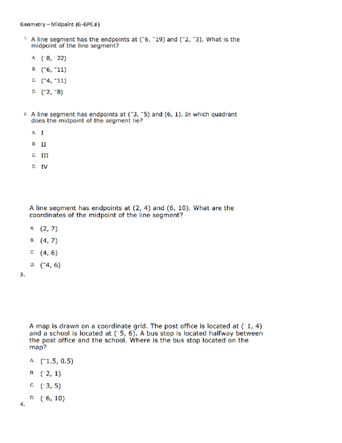 Geometry Midpoint Practice Questions (11 Questions) - Studocu