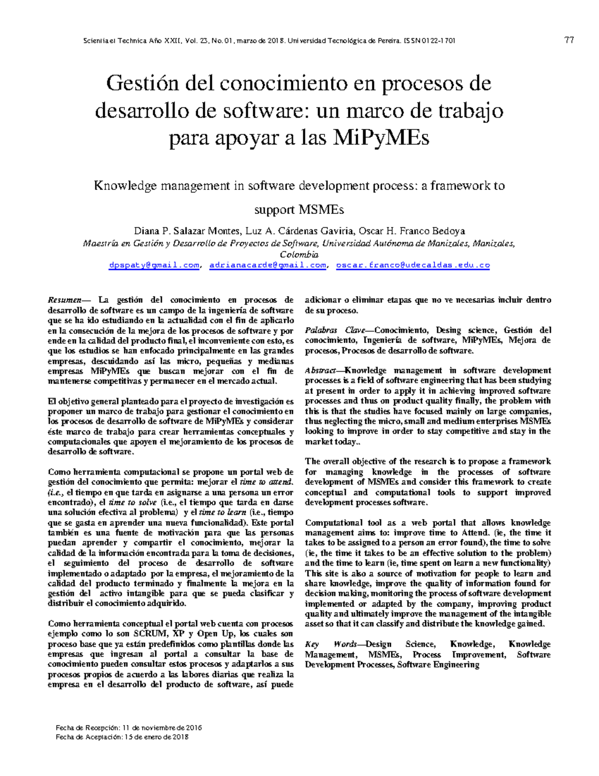 GC en la indutria del software - Scientia et Technica Año XXII, Vol. 23 ...